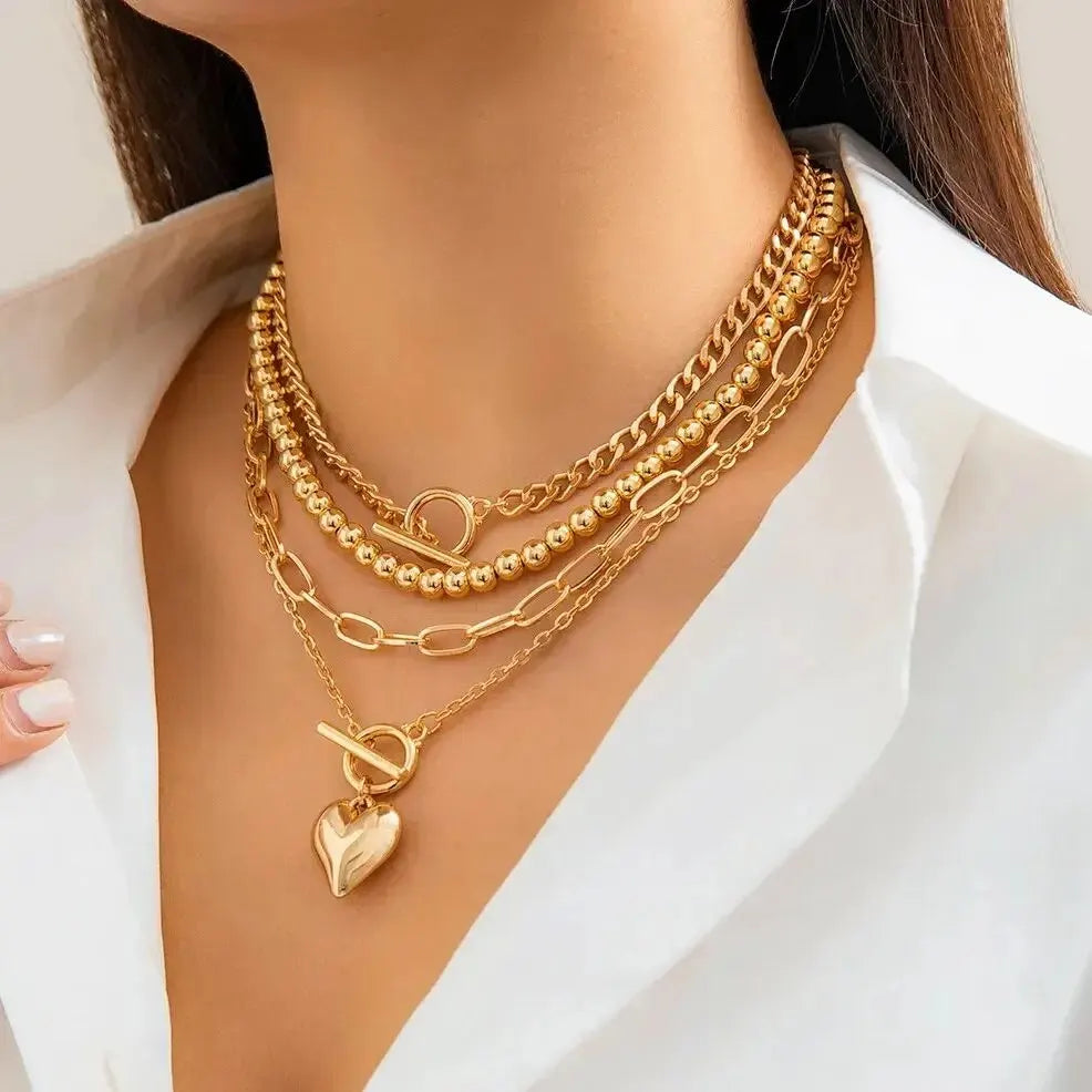 Celestina Layered Heart Pendant Necklace Set