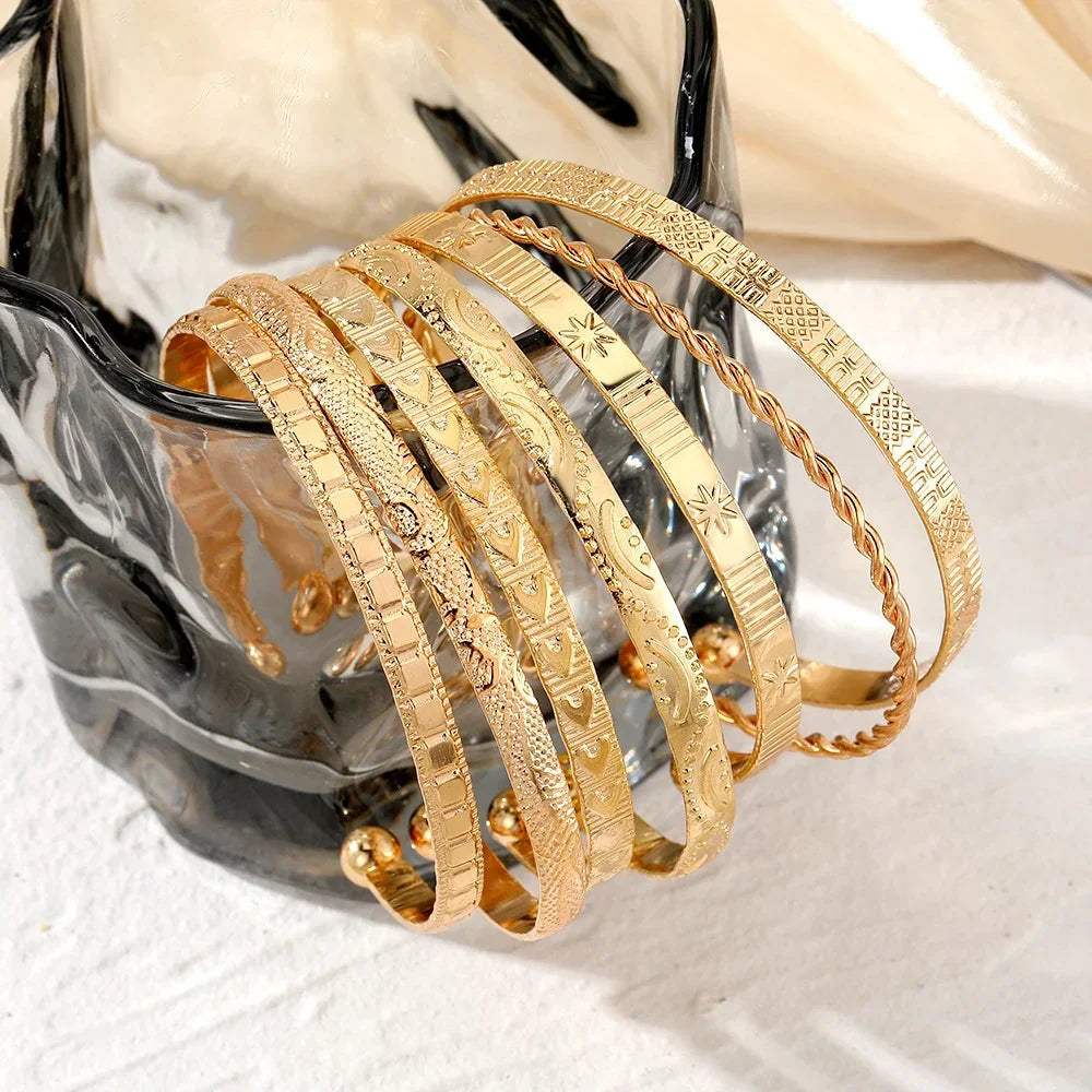 Bellona Non-Tarnish Etched Bangle Bracelet Set