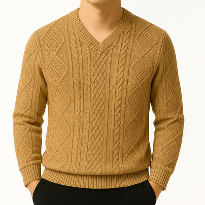 Montclair Cable Knit V-Neck Wool Sweater