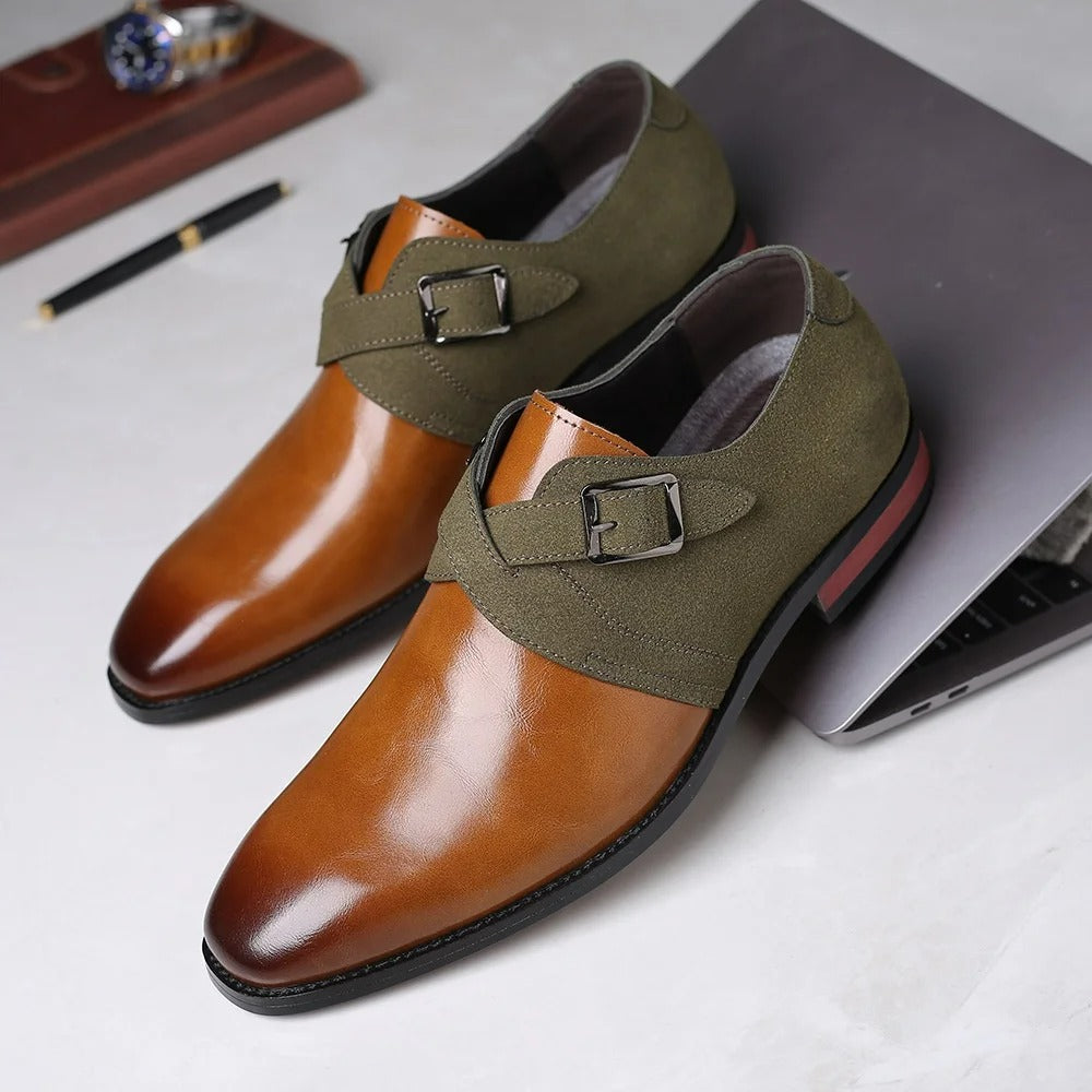 Montavo Leather Suede Double Buckle Loafers