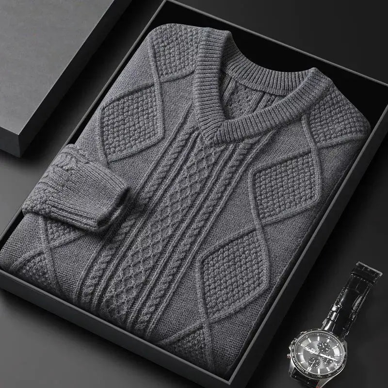 Montclair Cable Knit V-Neck Wool Sweater