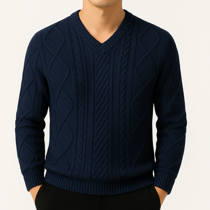 Montclair Cable Knit V-Neck Wool Sweater