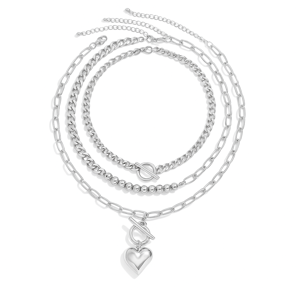 Celestina Layered Heart Pendant Necklace Set