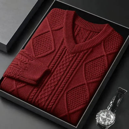 Montclair Cable Knit V-Neck Wool Sweater
