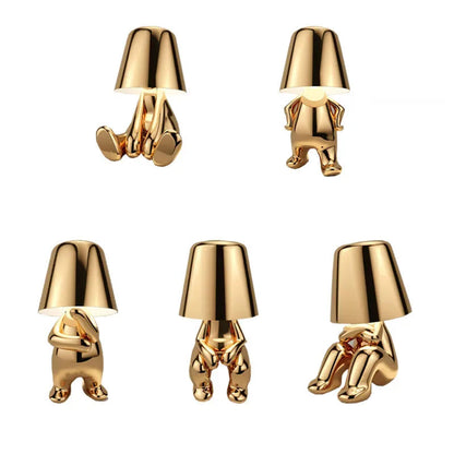 Gold dog figurine dimmable desk lamp in 5 playful poses with lampshade heads for decorative ambient lighting