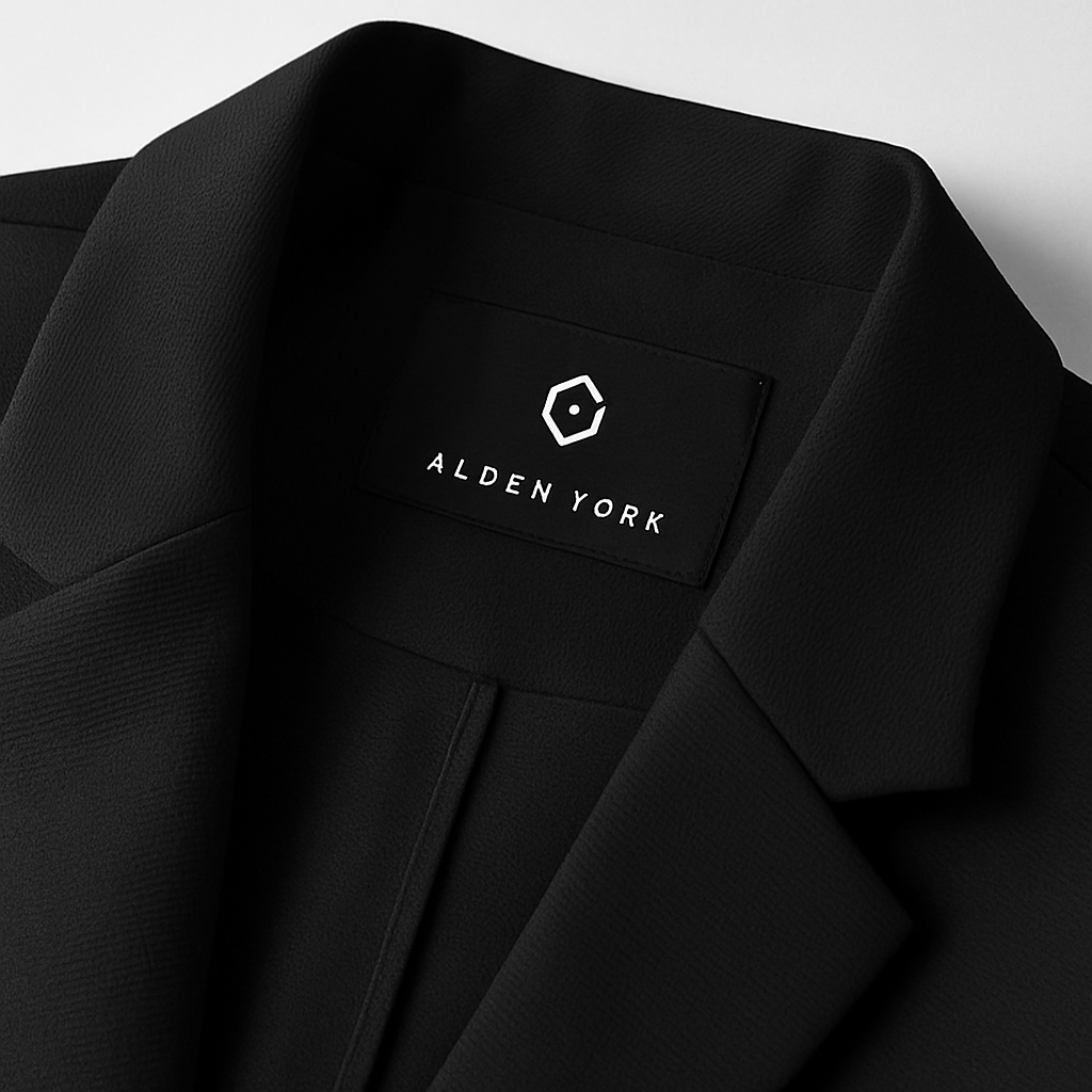 Black cotton unstructured blazer for men with Alden York logo label and chest pocket