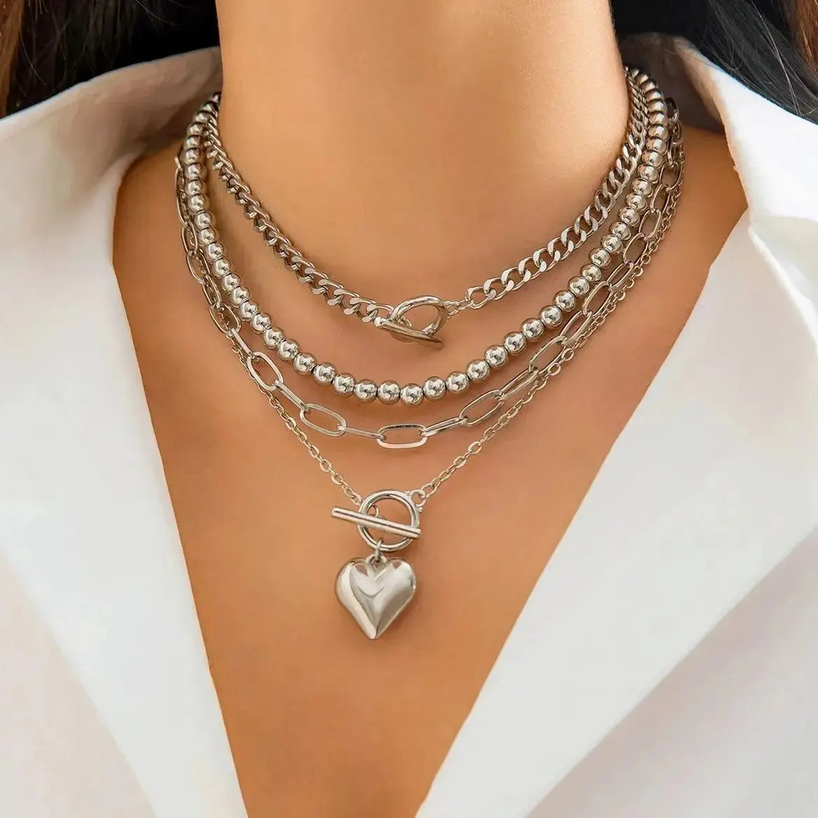 Celestina Layered Heart Pendant Necklace Set