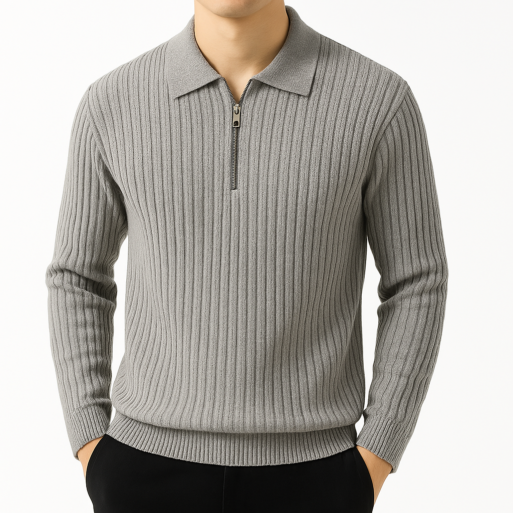 Rivano Cotton Ribbed Quarter-Zip Sweater