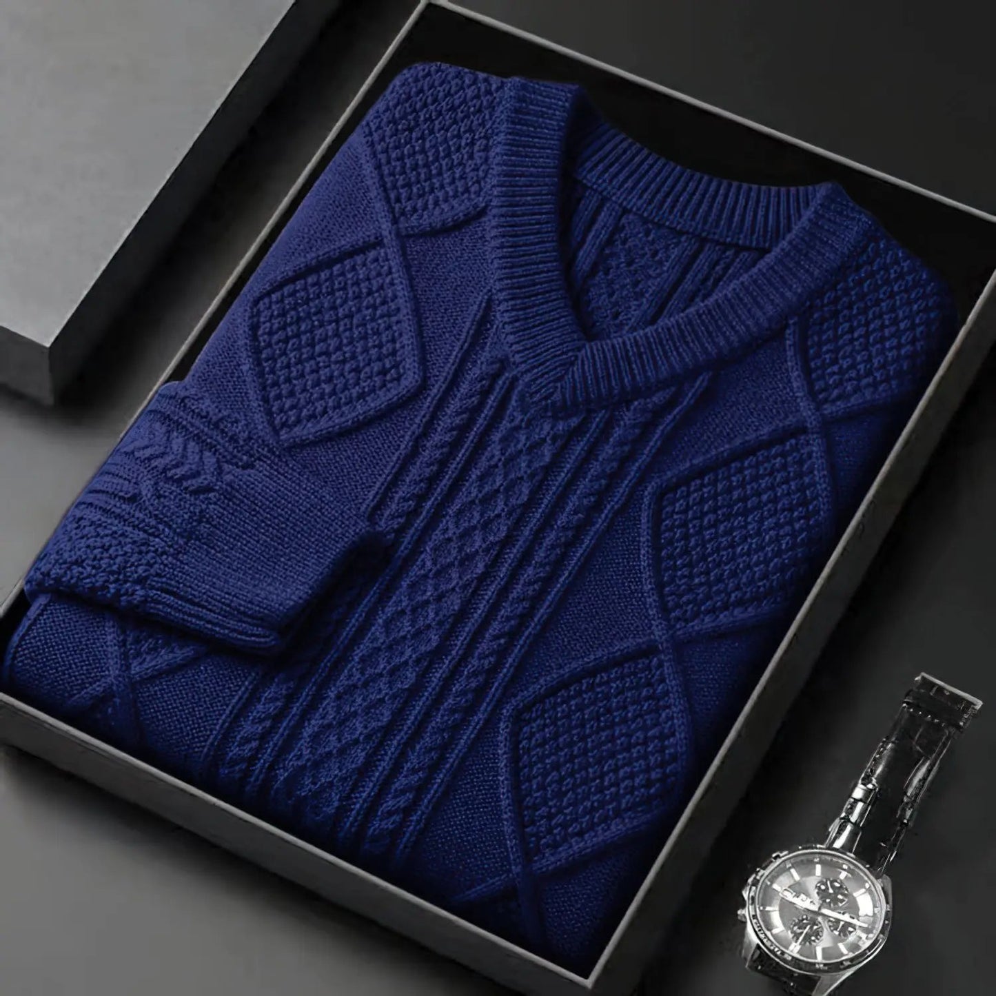 Montclair Cable Knit V-Neck Wool Sweater