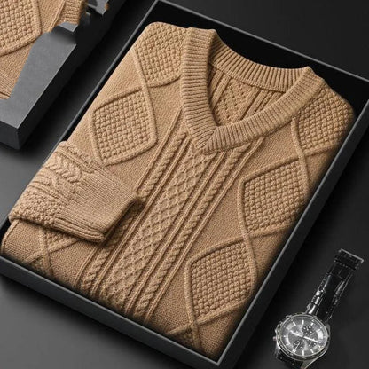 Montclair Cable Knit V-Neck Wool Sweater