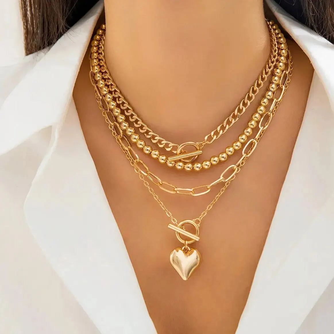 Celestina Layered Heart Pendant Necklace Set