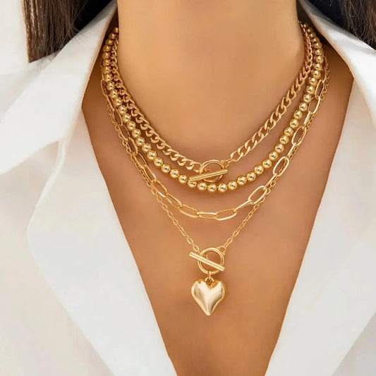 Celestina Layered Heart Pendant Necklace Set