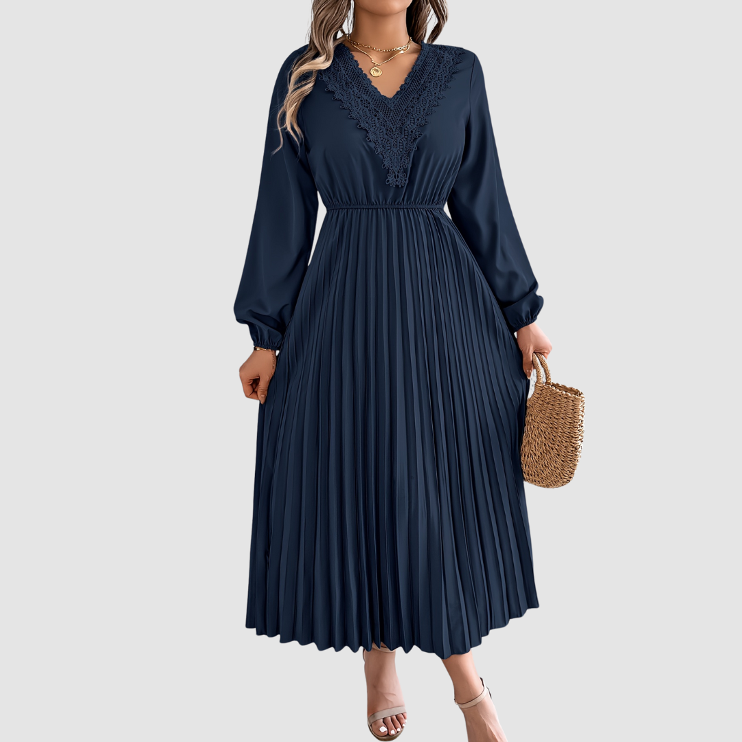 Lace V-Neck A-Line Midi Dress – Women's Fall Dress