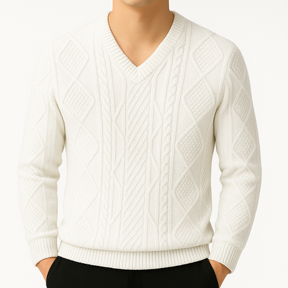 Montclair Cable Knit V-Neck Wool Sweater