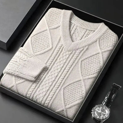 Montclair Cable Knit V-Neck Wool Sweater